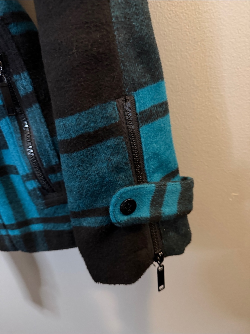 J2 by Jou Jou Teal Black Plaid Belted Moto Jacket Size S - Picture 7 of 8